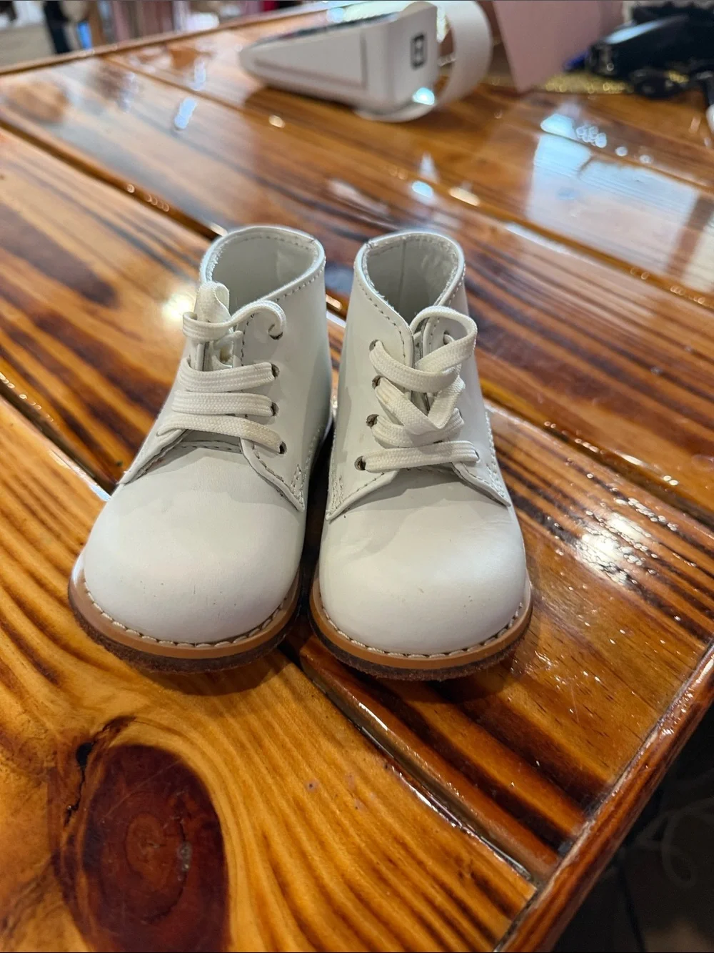 Classic White Kids Leather Lace-Up Boots